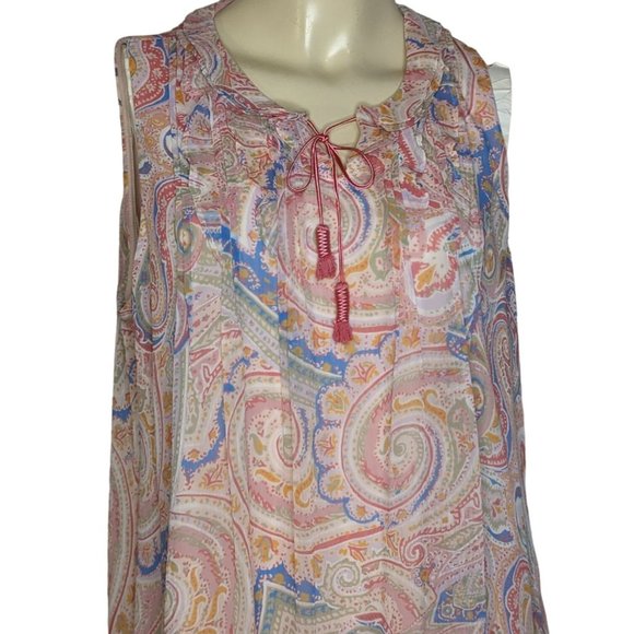 Tommy Hilfiger sleeveless ruffle collar Pastel Paisley Summer Shift Dress L - Picture 6 of 12